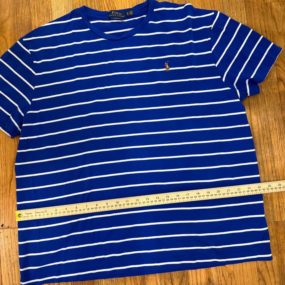 Polo Ralph Lauren Shirt Mens XL Blue White Striped Crew Neck Short Sleeve Tee - Picture 7 of 12